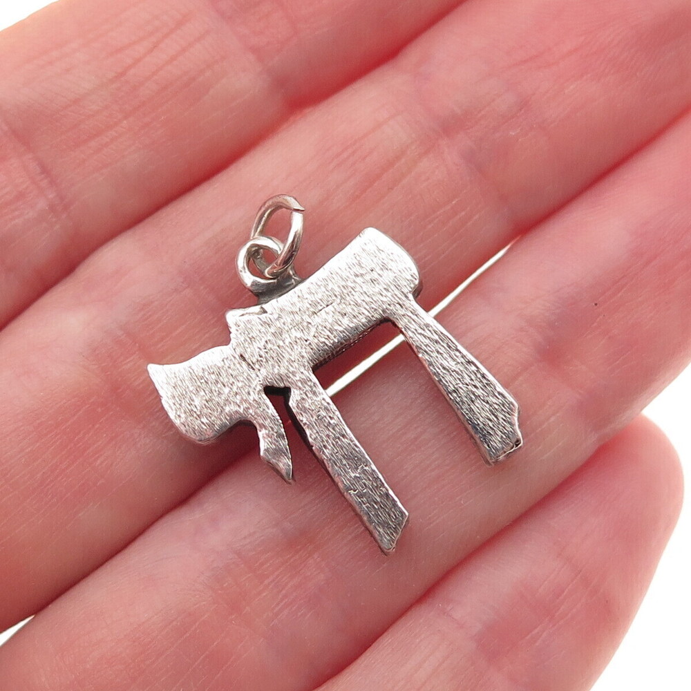 925 Sterling Silver Vintage Chai Judaica Mini Charm Pendant